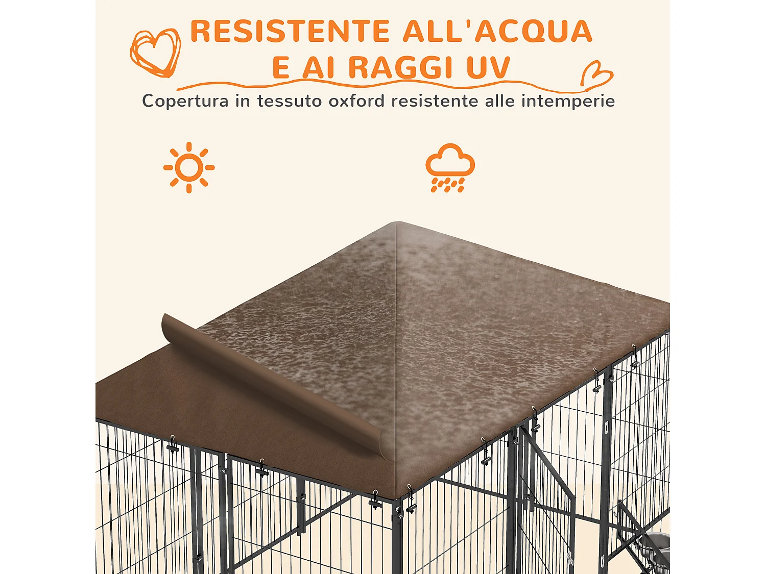 Recinto per cani in metallo 211x141x151 cm nero e marrone