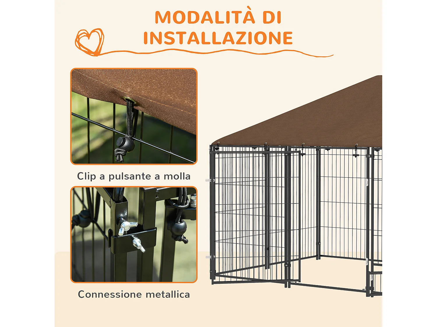 Recinto per cani in metallo 211x141x151 cm nero e marrone