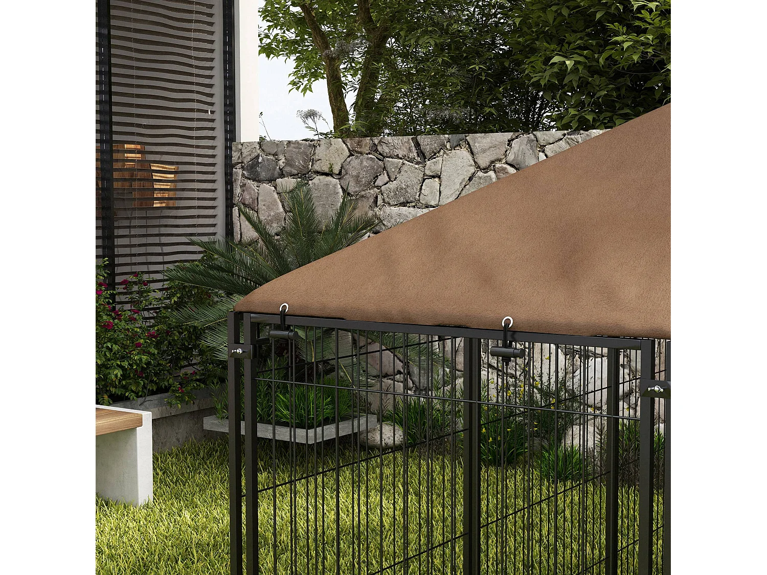 Recinto per cani in metallo 211x141x151 cm nero e marrone