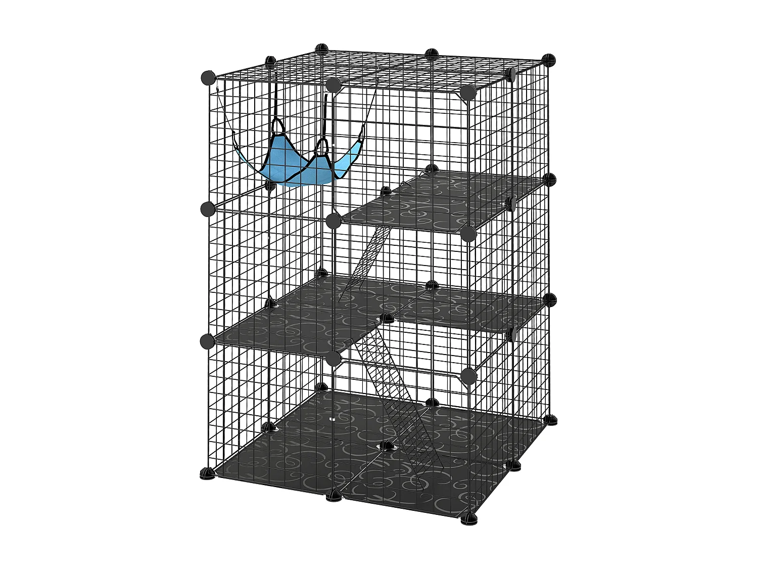 Gabbia per gatti personalizzabile a tre livelli in acciaio nero