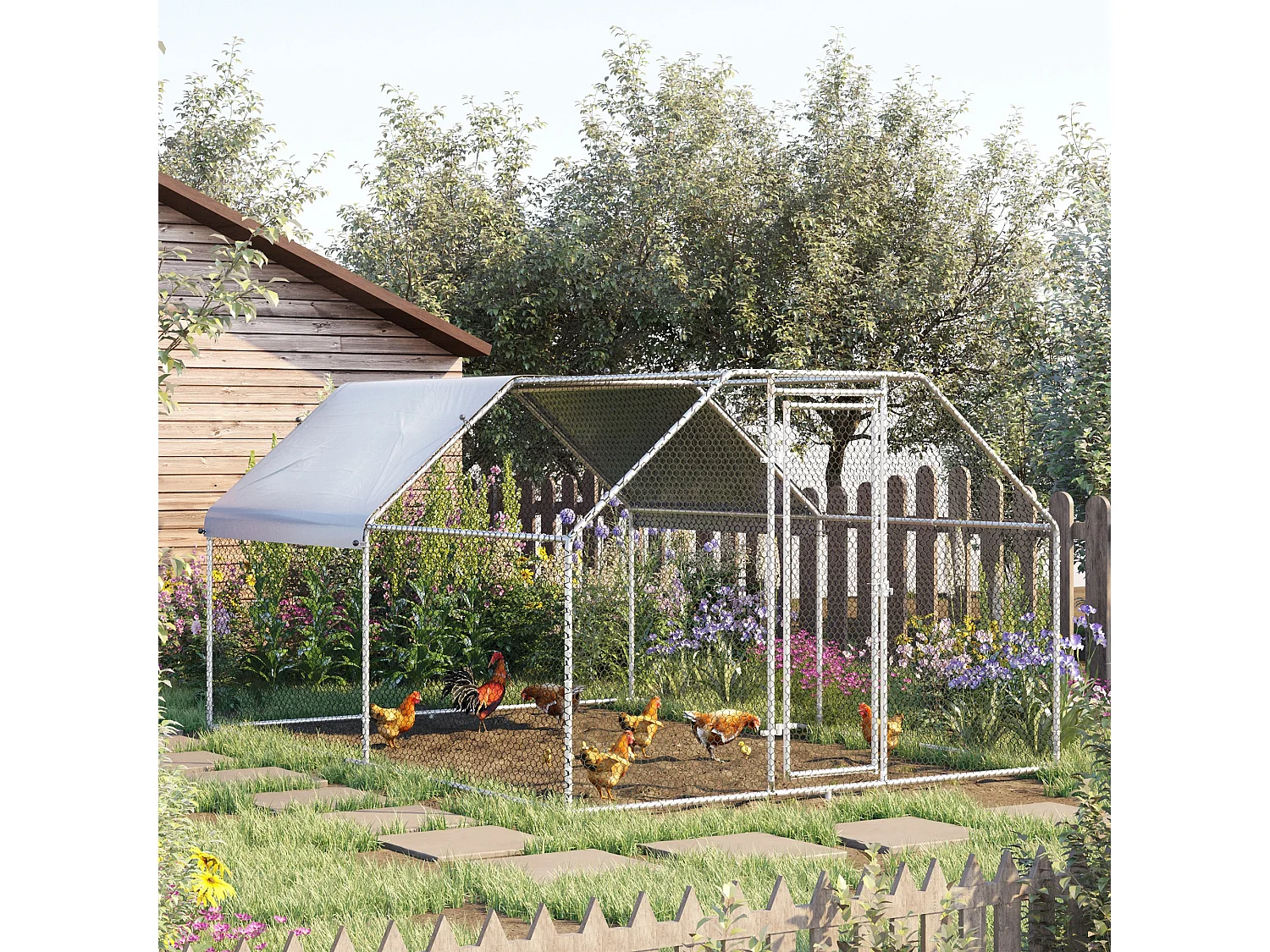 Gabbia recinto per galline metallo porta con blocco e copertura