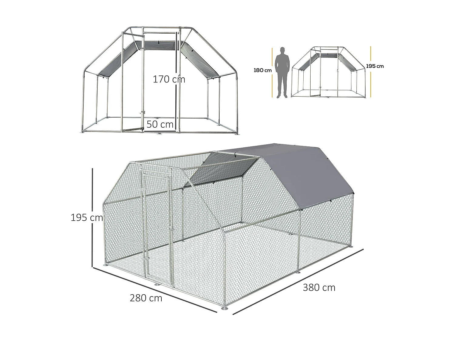 Gabbia recinto per galline metallo porta con blocco e copertura