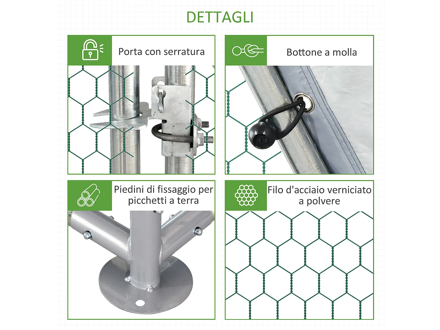 Gabbia recinto per galline metallo porta con blocco e copertura