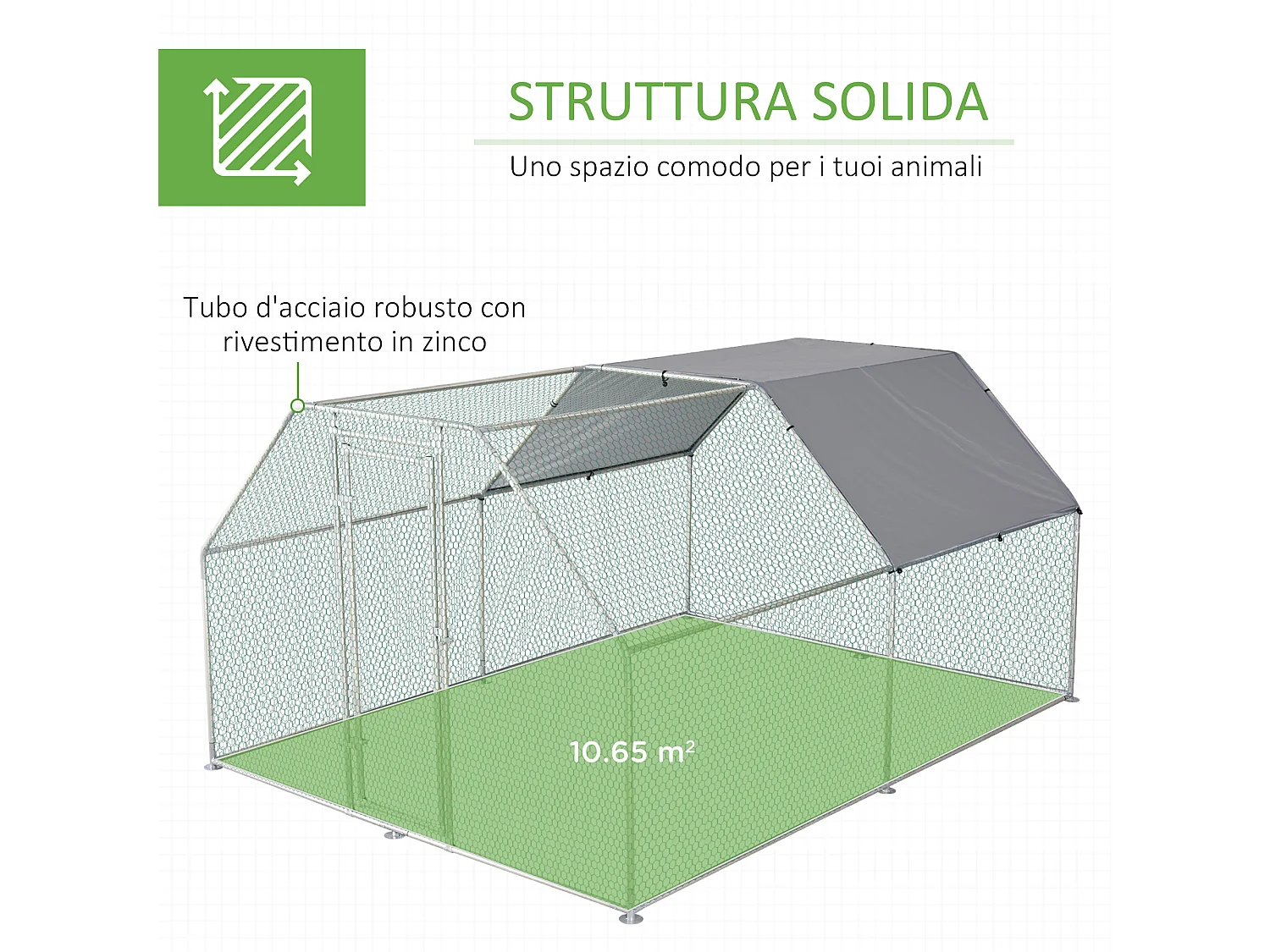 Gabbia recinto per galline metallo porta con blocco e copertura