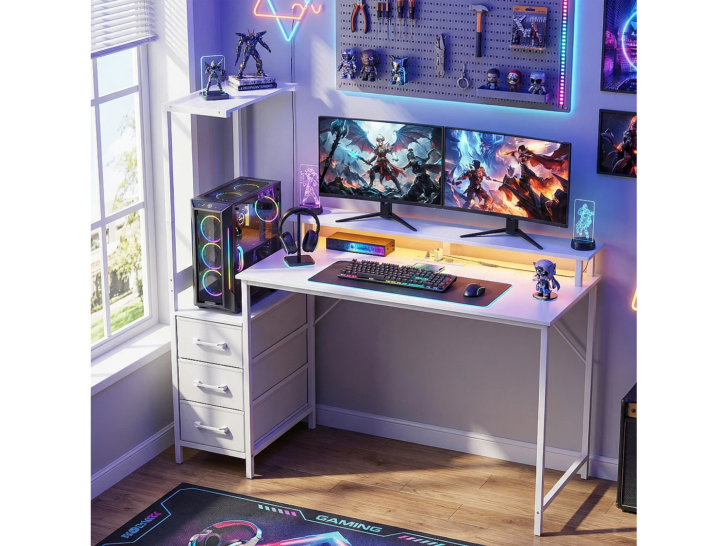 Scrivania gaming 147cm tavolo per computer con supporto cpu regolabile