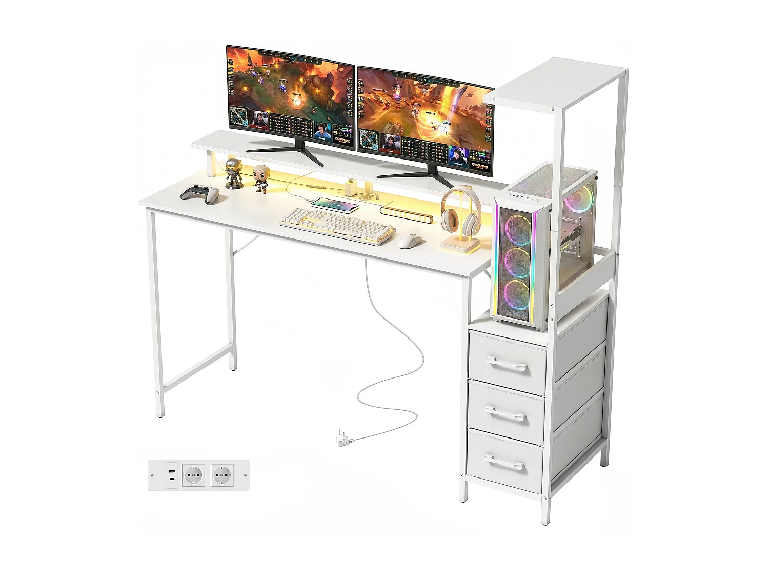 Scrivania gaming 147cm tavolo per computer con supporto cpu regolabile