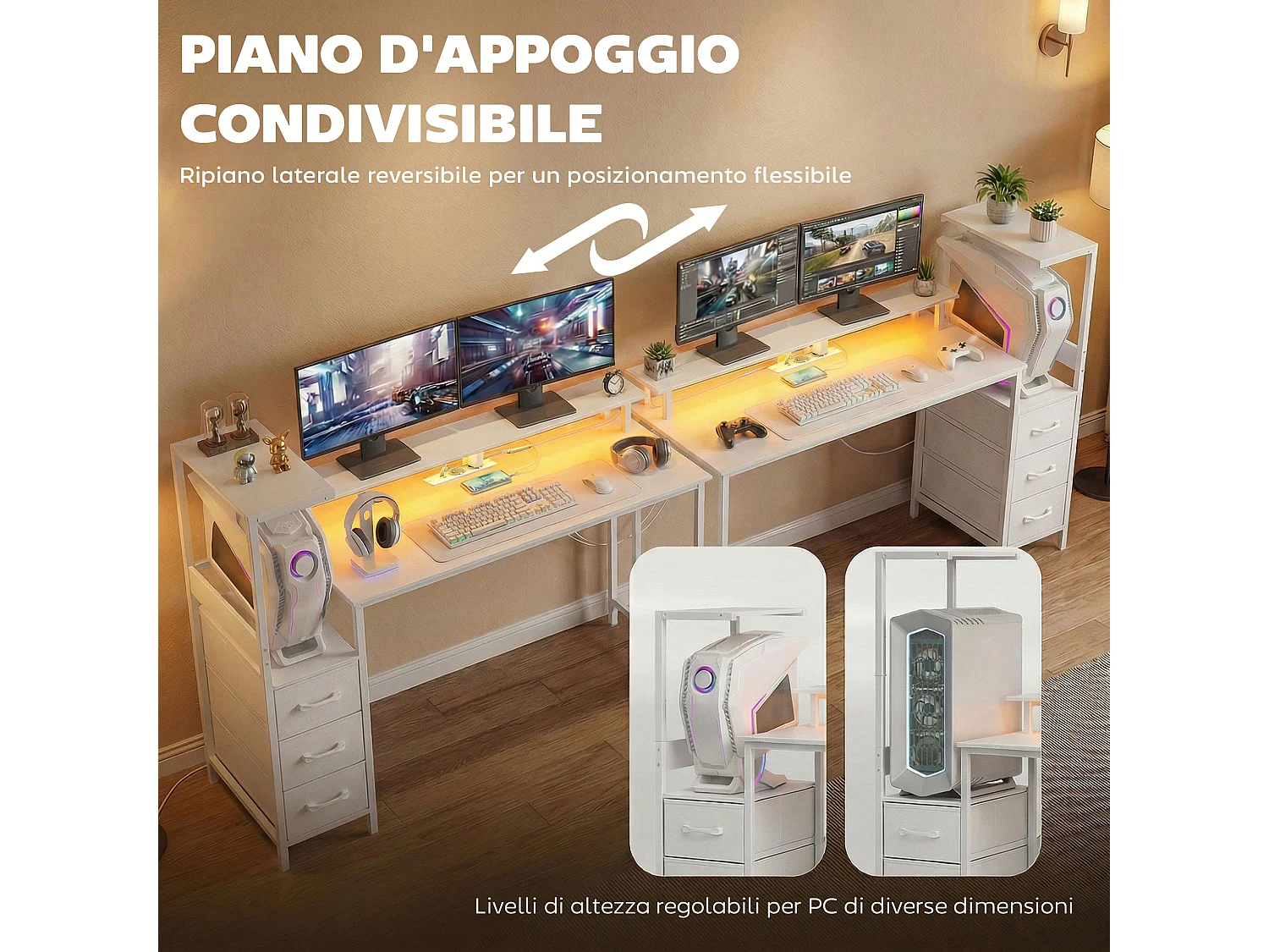 Scrivania gaming 147cm tavolo per computer con supporto cpu regolabile