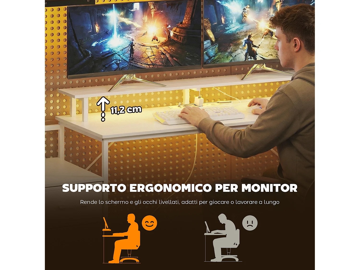 Scrivania gaming 147cm tavolo per computer con supporto cpu regolabile