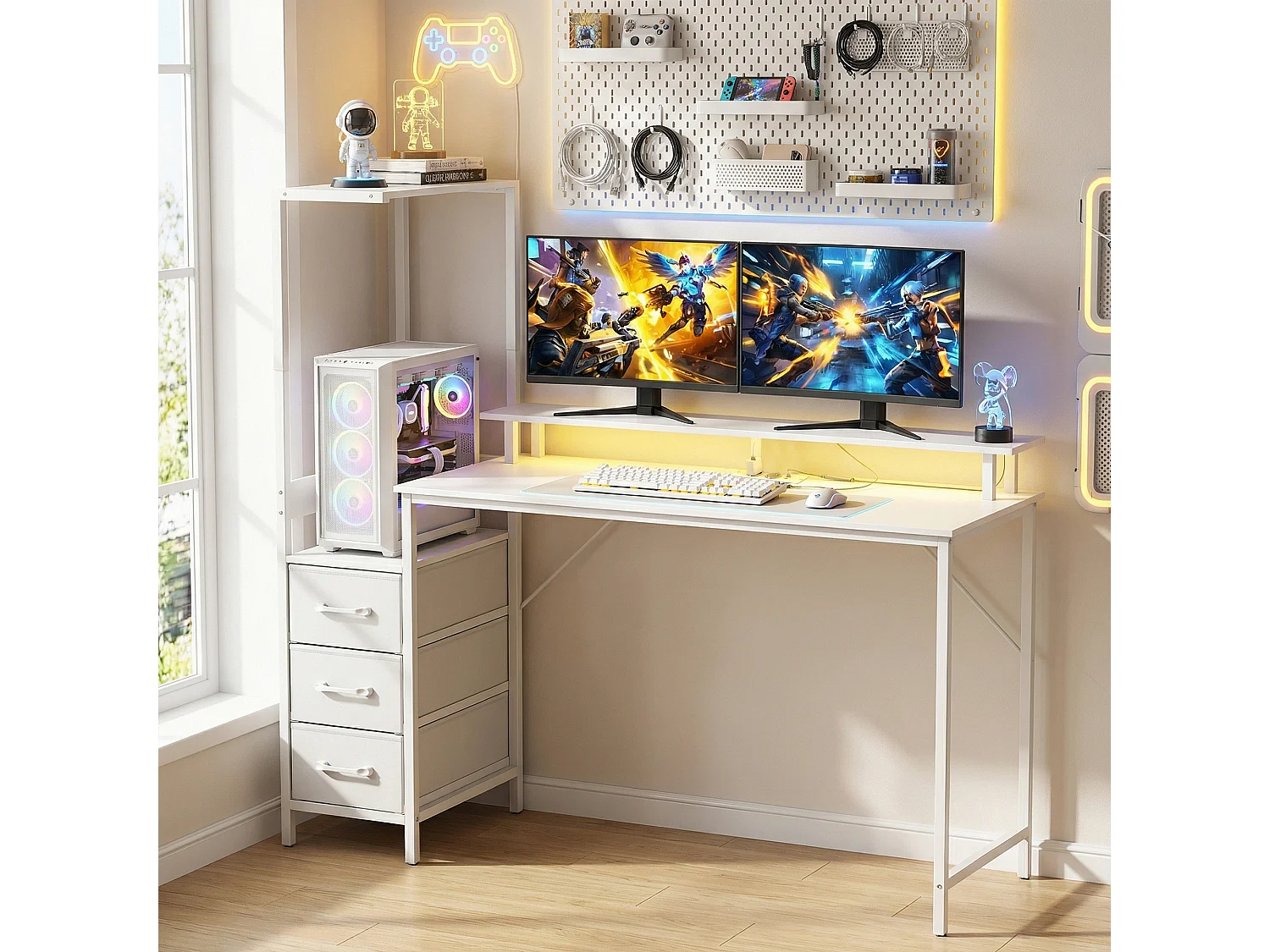 Scrivania gaming 147cm tavolo per computer con supporto cpu regolabile