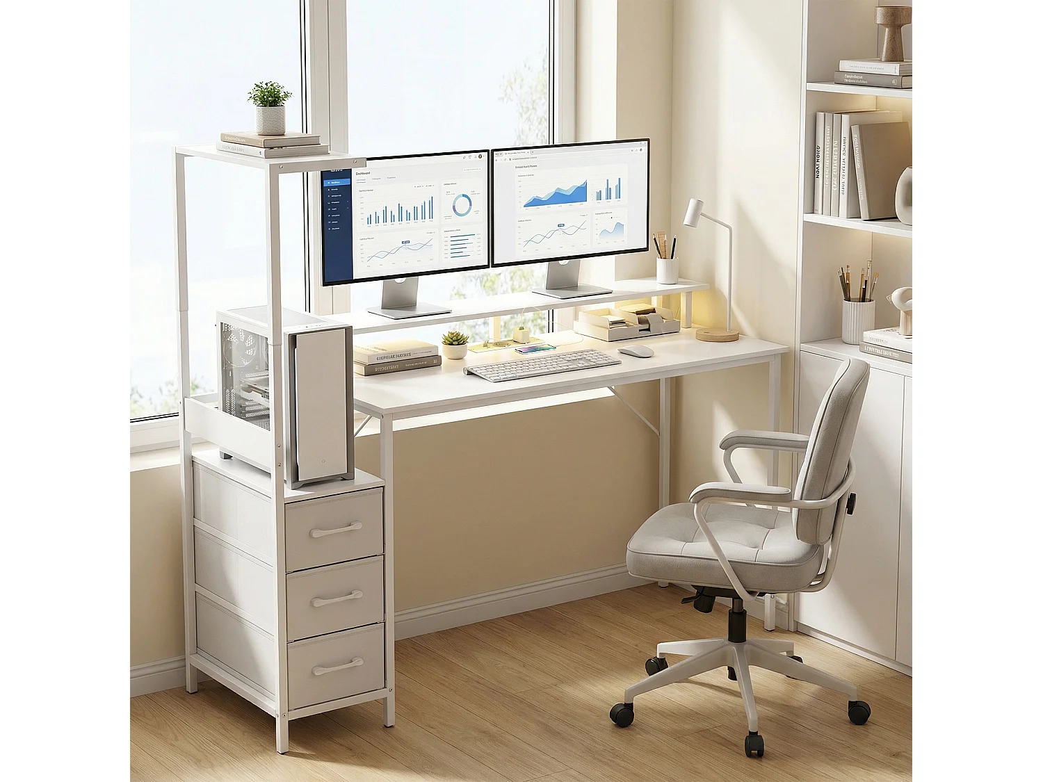 Scrivania gaming 147cm tavolo per computer con supporto cpu regolabile