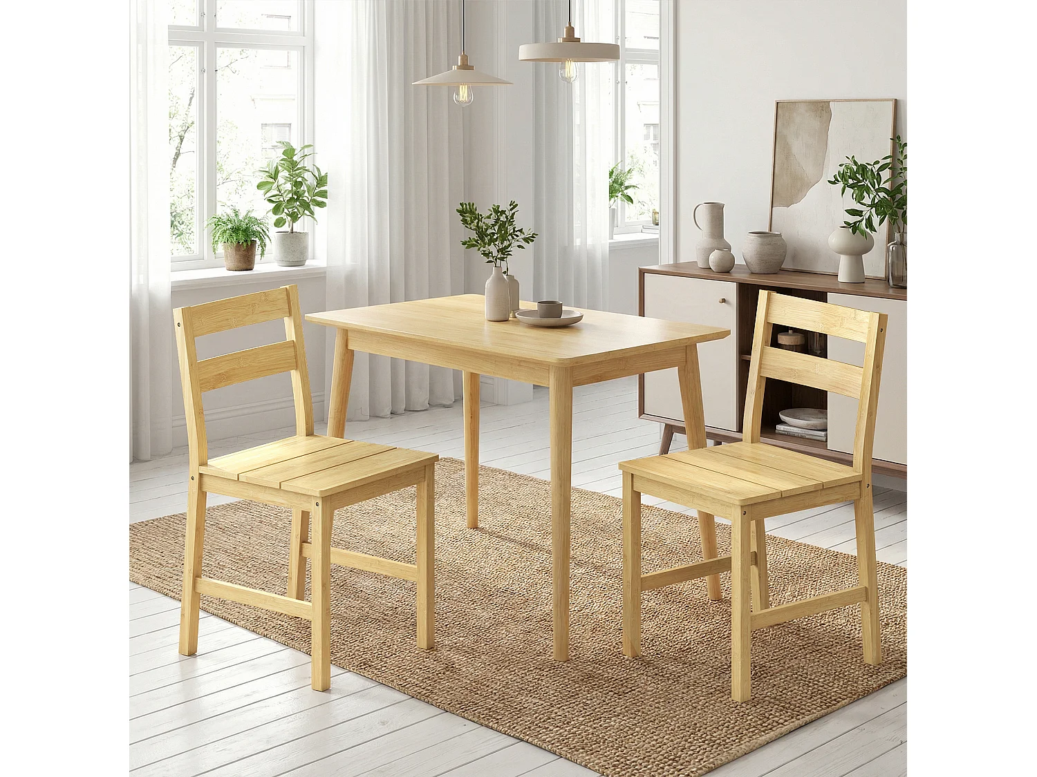 Set di 2 sedie da pranzo con schienale curvo in bambù naturale