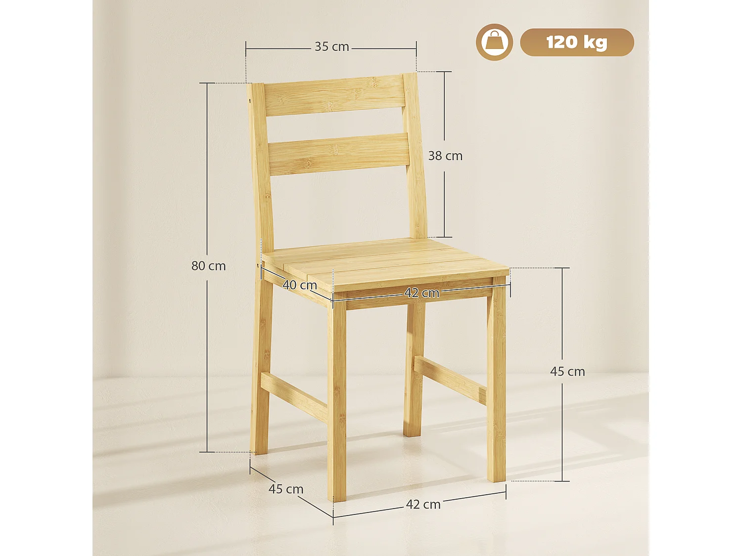 Set di 2 sedie da pranzo con schienale curvo in bambù naturale