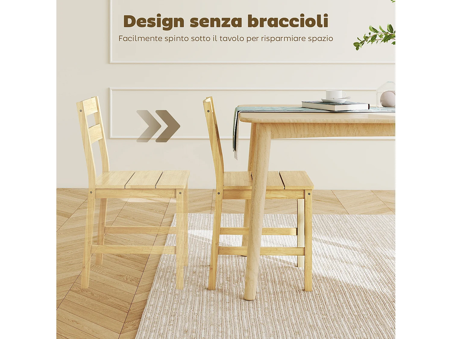 Set di 2 sedie da pranzo con schienale curvo in bambù naturale