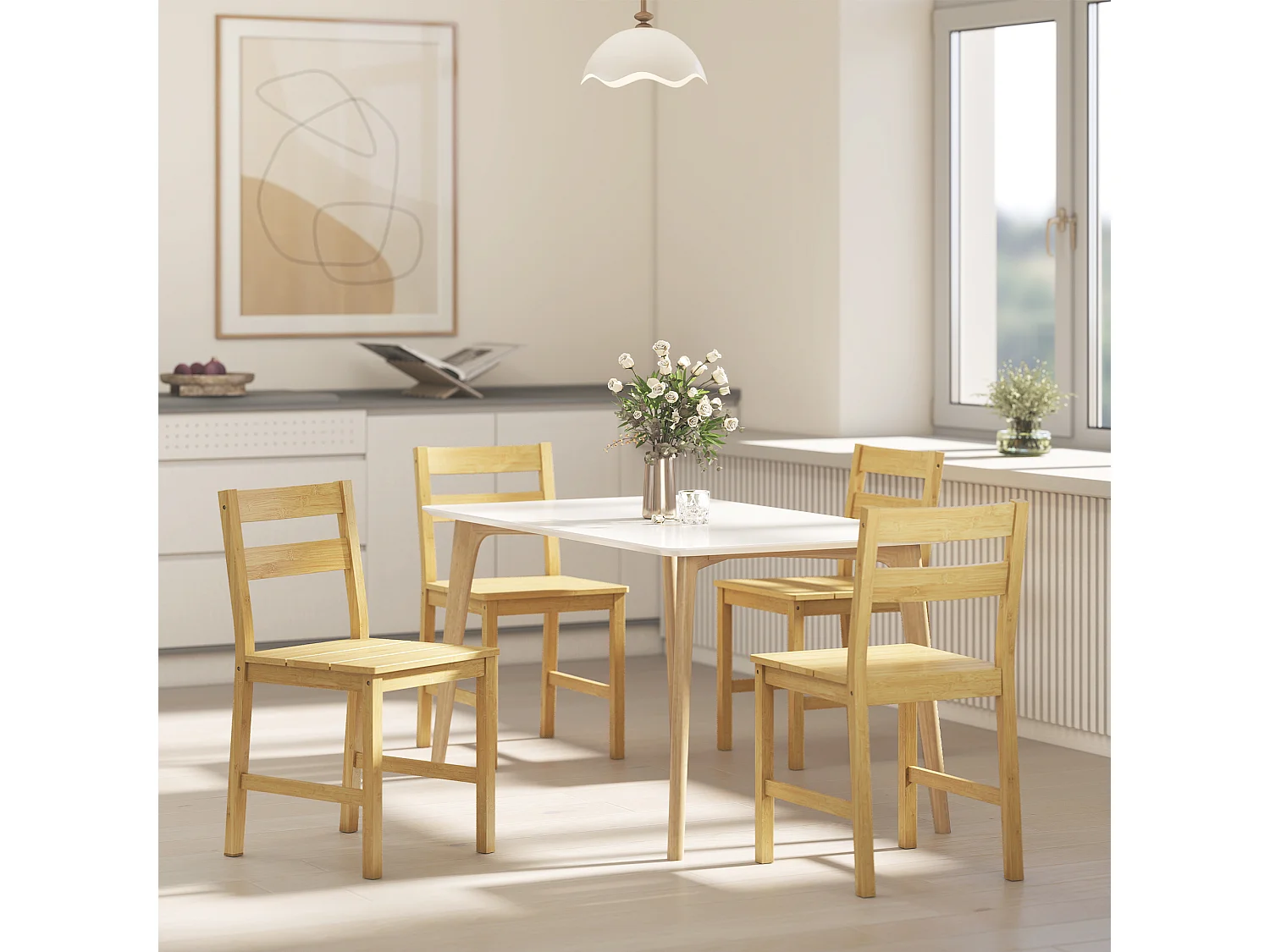 Set di 2 sedie da pranzo con schienale curvo in bambù naturale