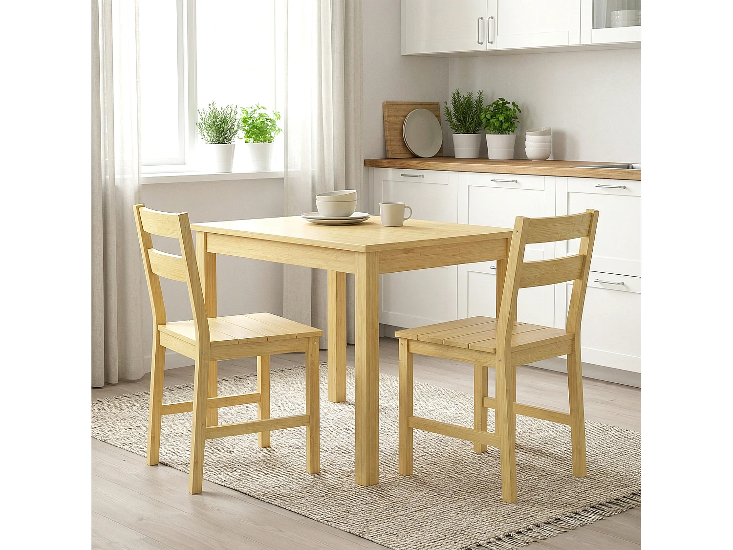 Set di 2 sedie da pranzo con schienale curvo in bambù naturale