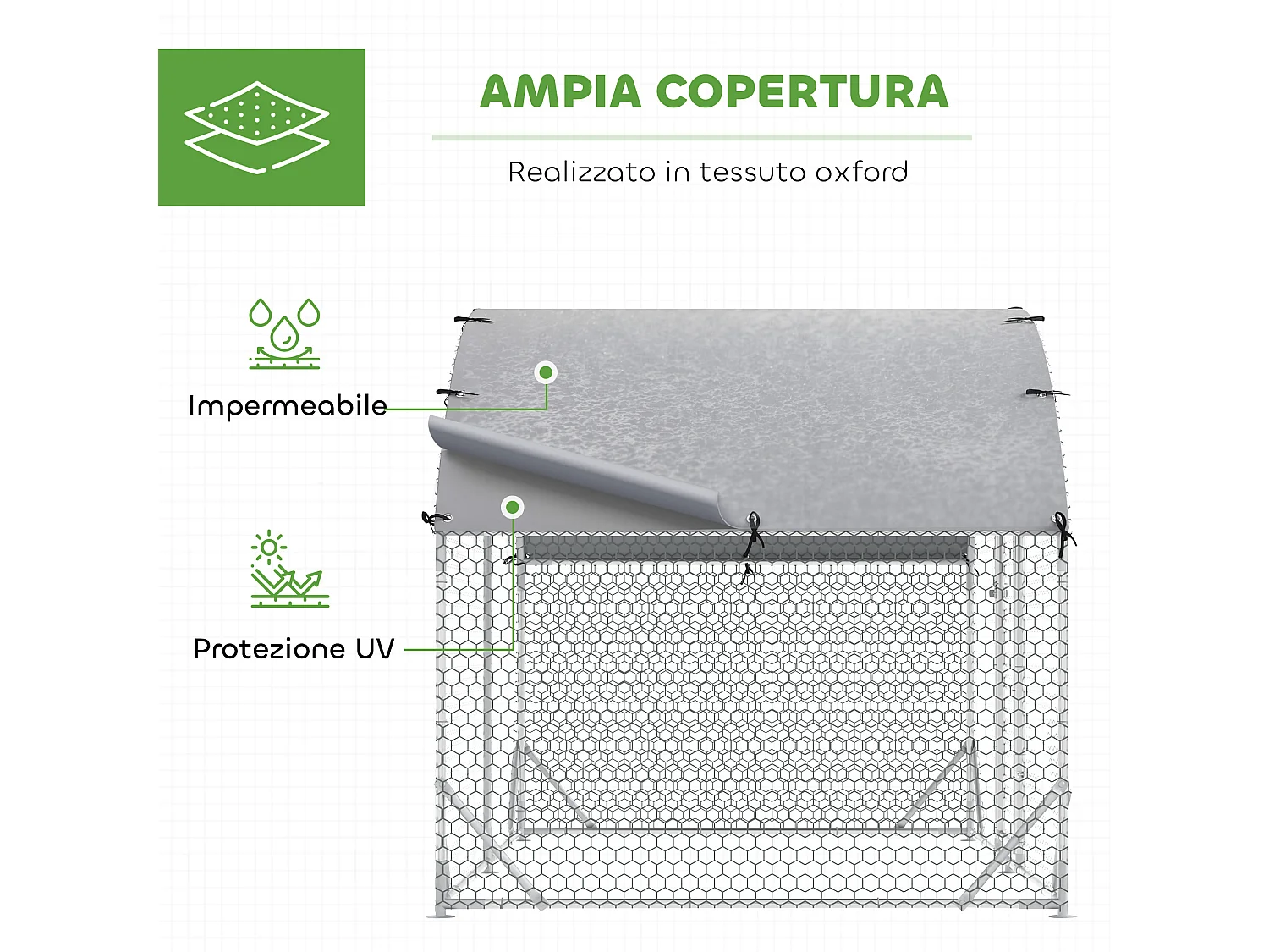 Recinto per galline con copertura anti uv 280x190x197 cm in metallo