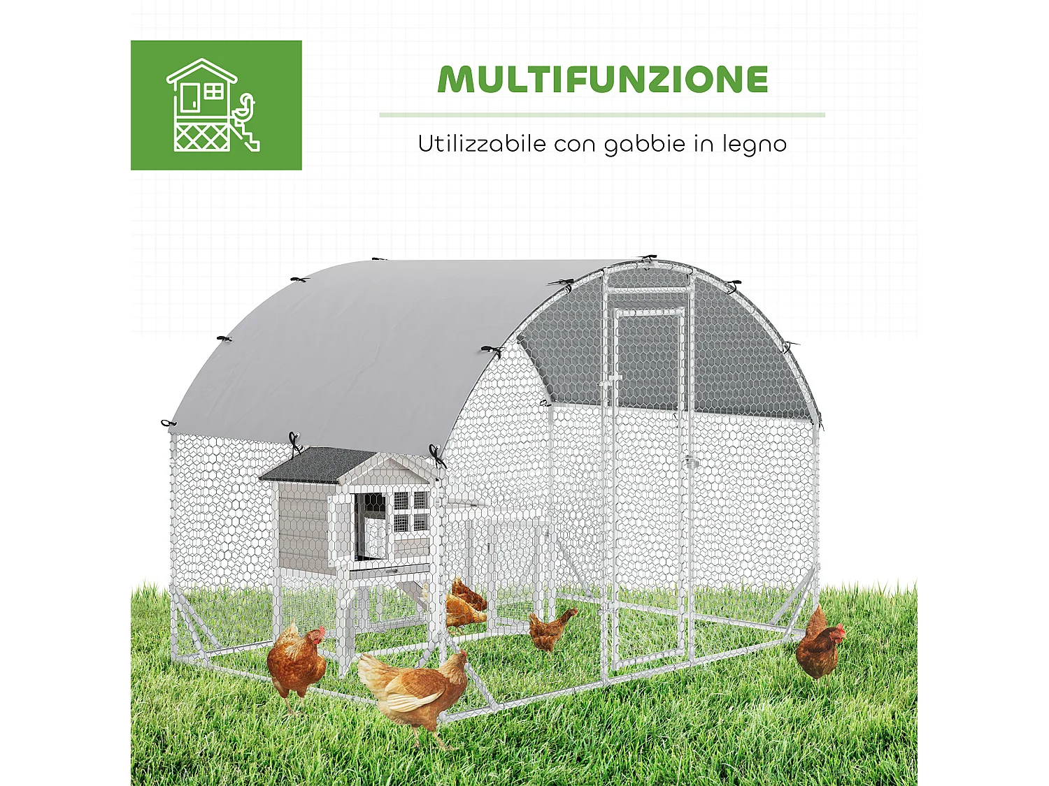 Recinto per galline con copertura anti uv 280x190x197 cm in metallo