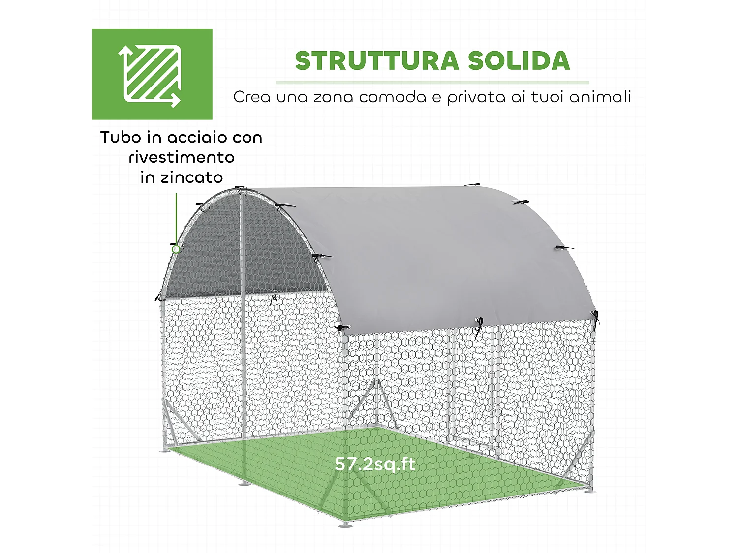 Recinto per galline con copertura anti uv 280x190x197 cm in metallo