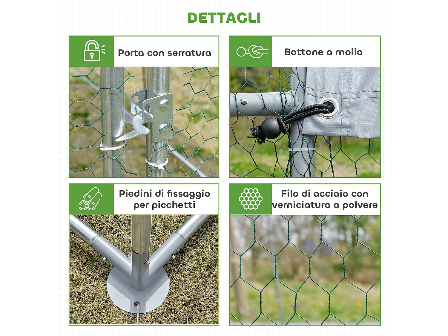 Recinto per galline con copertura anti uv 280x190x197 cm in metallo