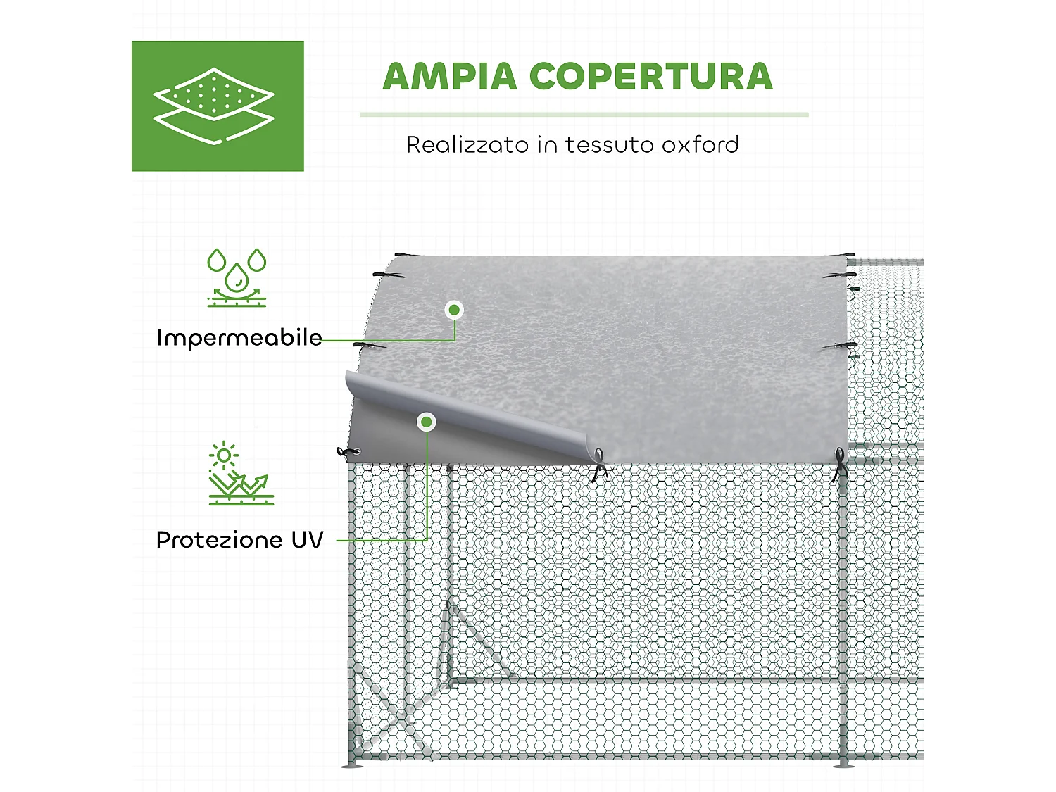 Recinto per galline con copertura anti uv 280x380x197 cm in metallo