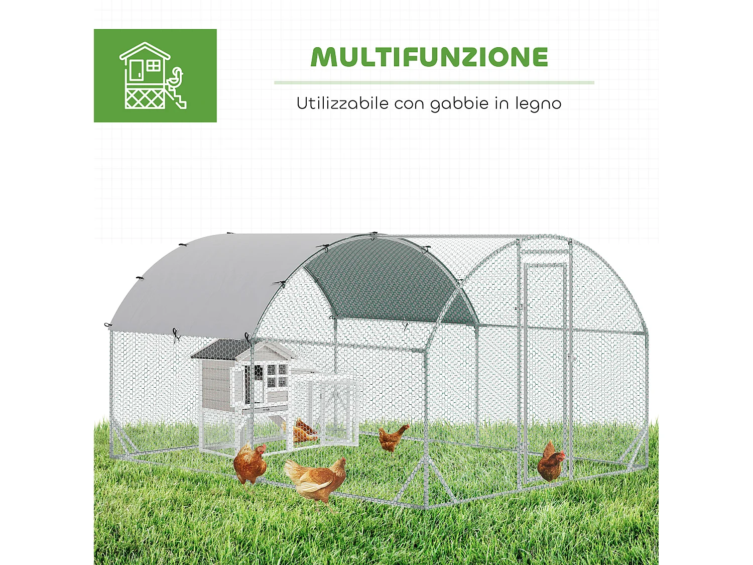 Recinto per galline con copertura anti uv 280x380x197 cm in metallo