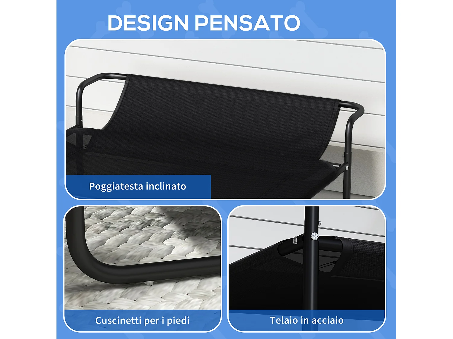 Lettino per cani piccoli rialzato da interno ed esterno nero