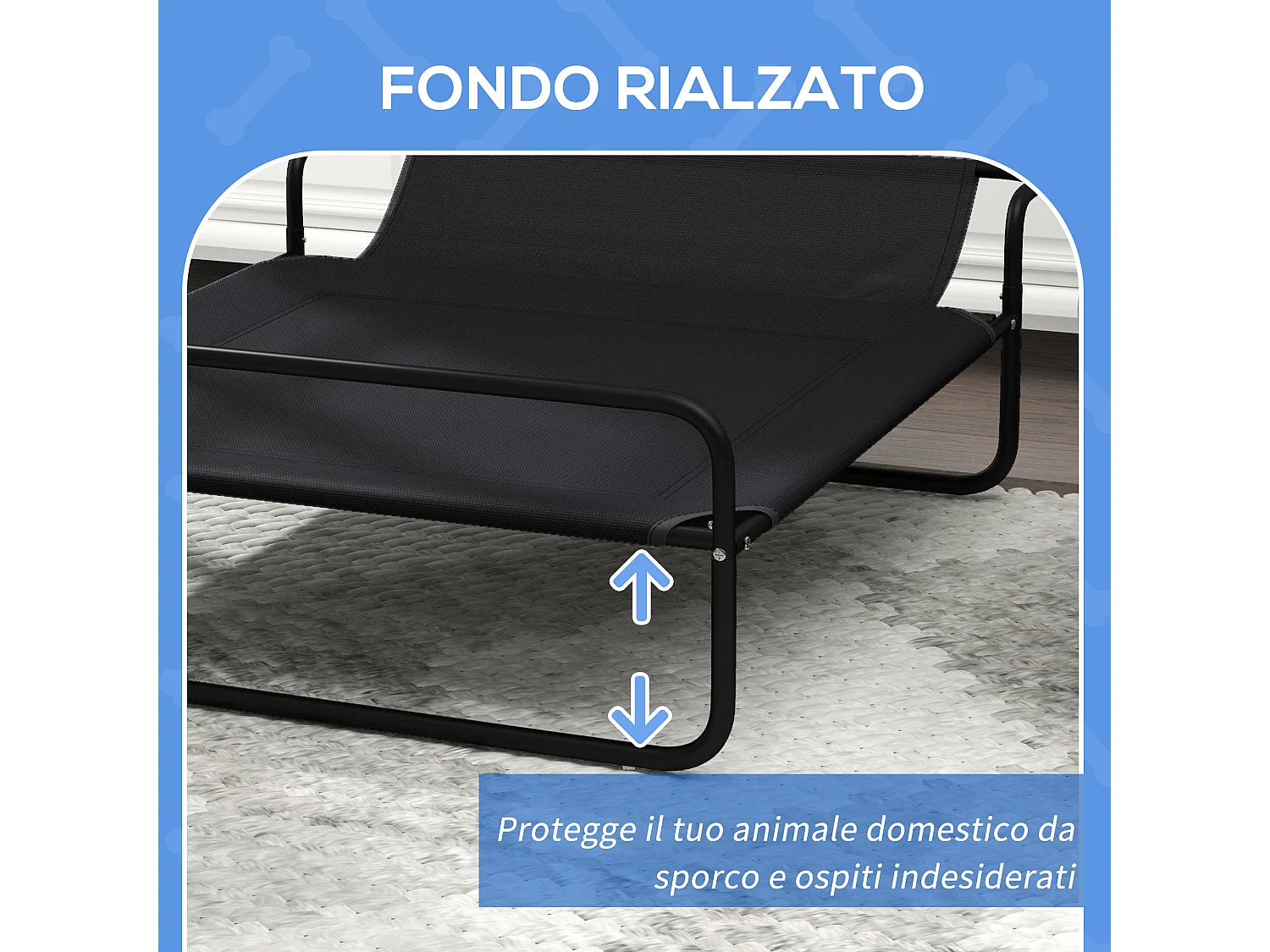 Lettino per cani piccoli rialzato da interno ed esterno nero