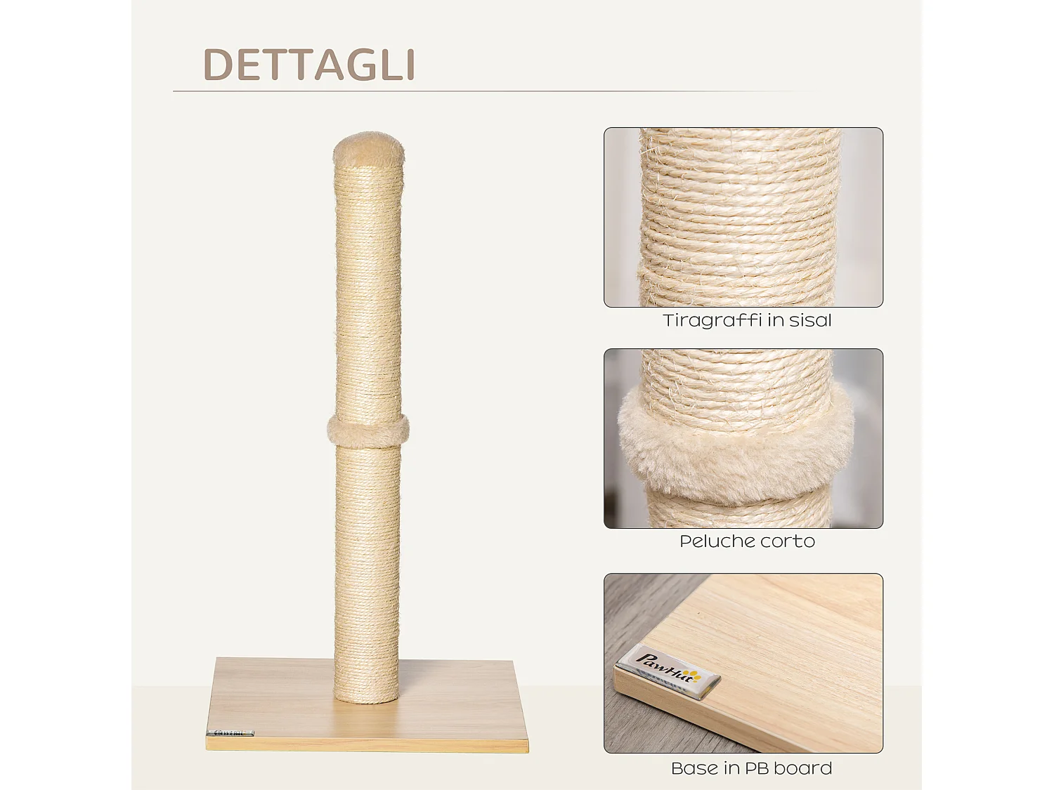 Albero tiragraffi per gatti alto 60 cm con palo in sisal beige