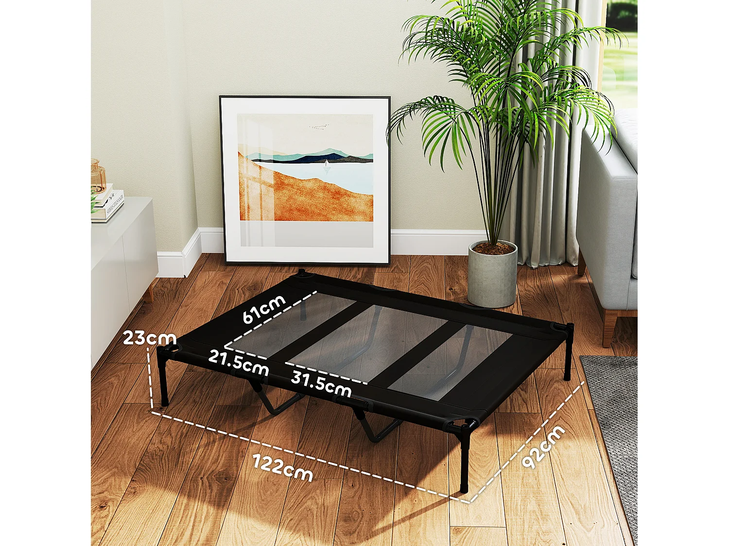 Lettino per cani rialzato in metallo e tessuto oxford nero