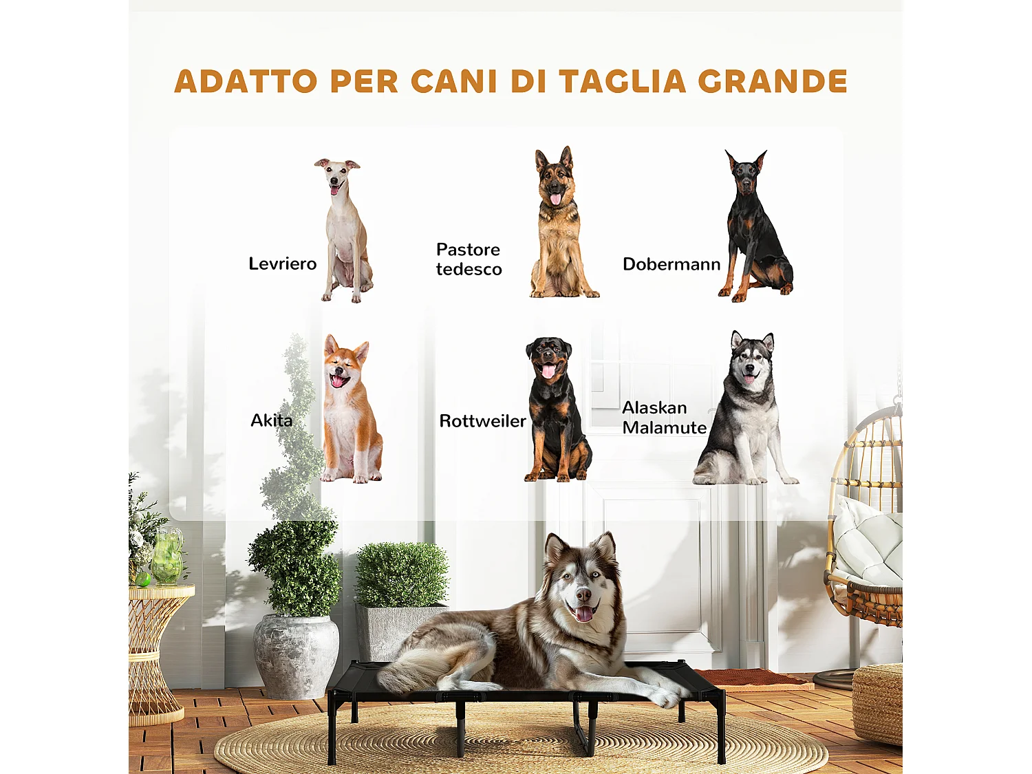 Lettino per cani rialzato in metallo e tessuto oxford nero