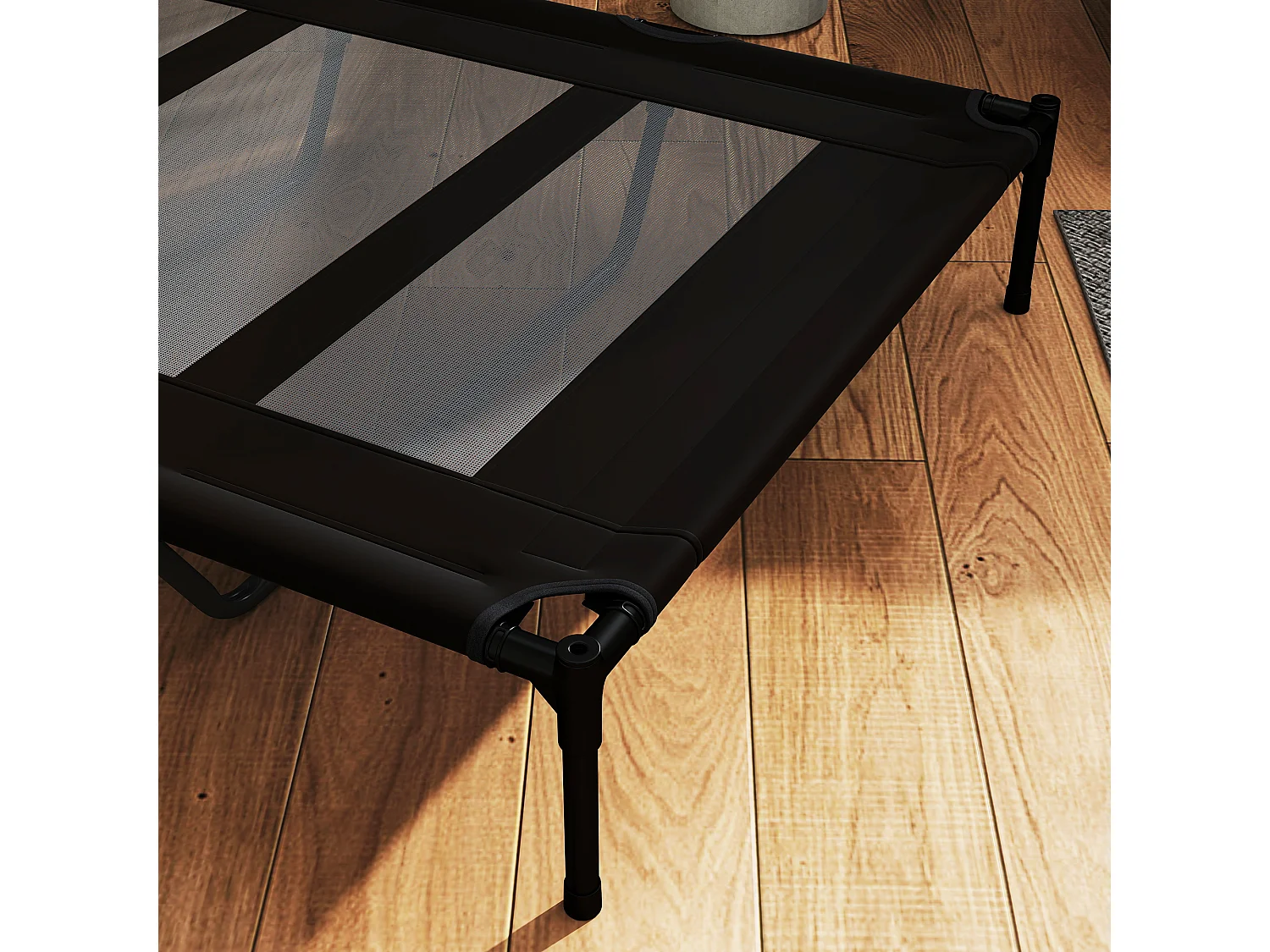 Lettino per cani rialzato in metallo e tessuto oxford nero