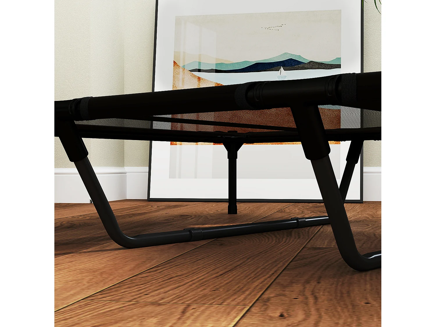 Lettino per cani rialzato in metallo e tessuto oxford nero