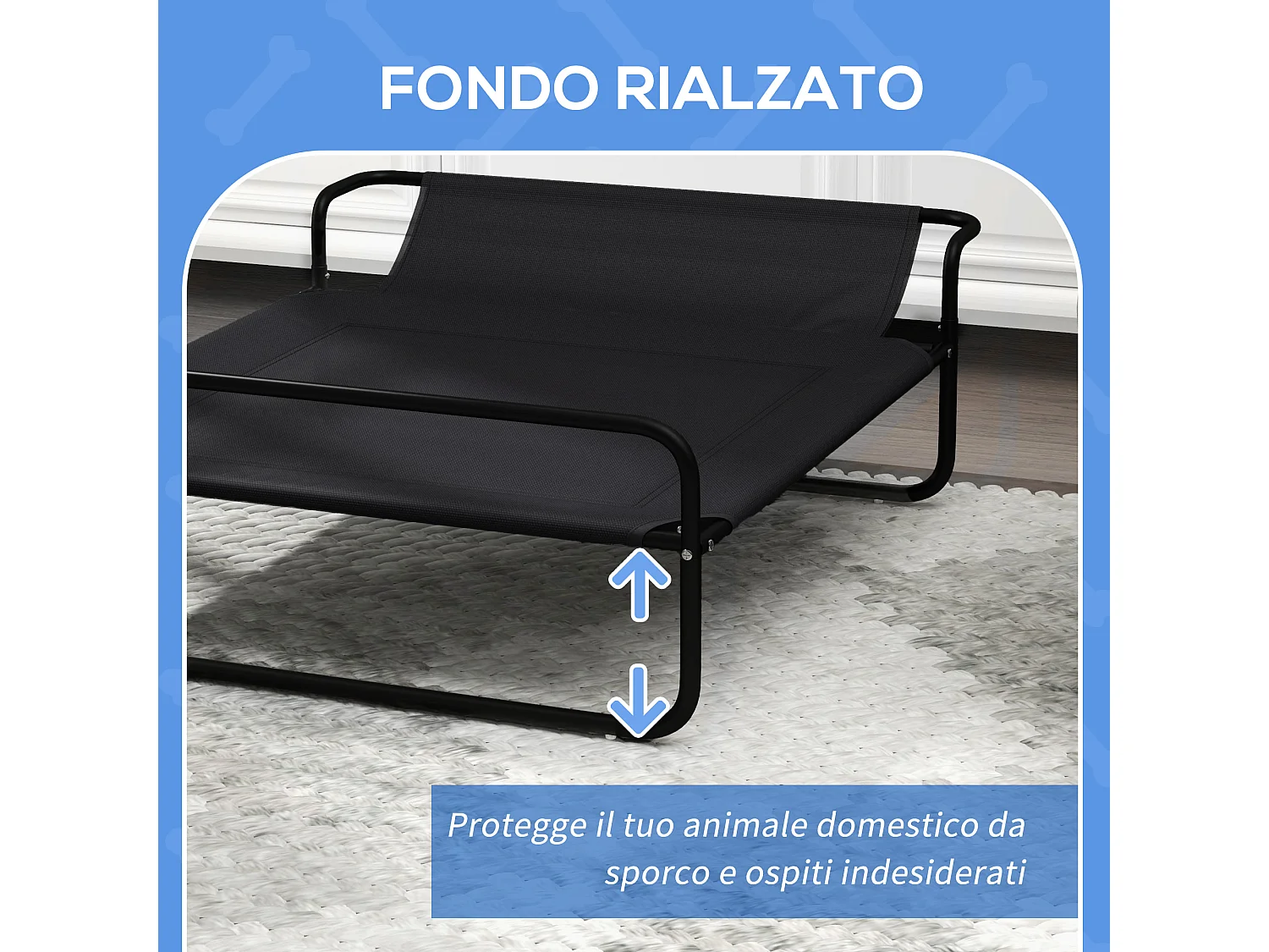 Lettino per cani piccoli e medi rialzato da esterno nero