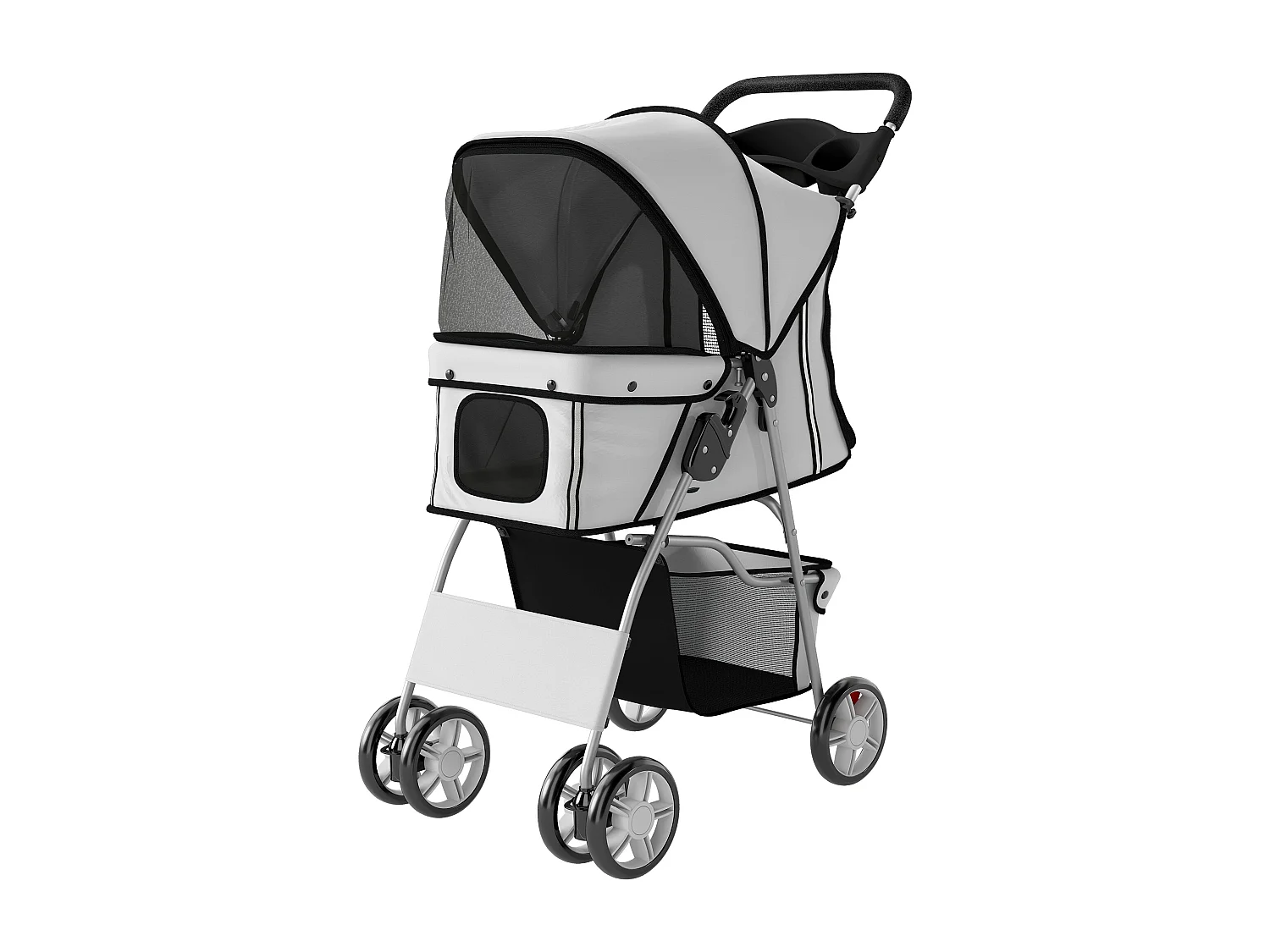 Passeggino per cani pieghevole con ruote girevoli grigio