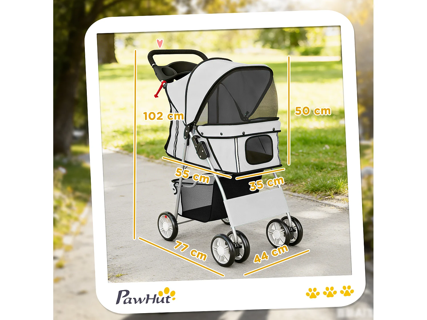 Passeggino per cani pieghevole con ruote girevoli grigio