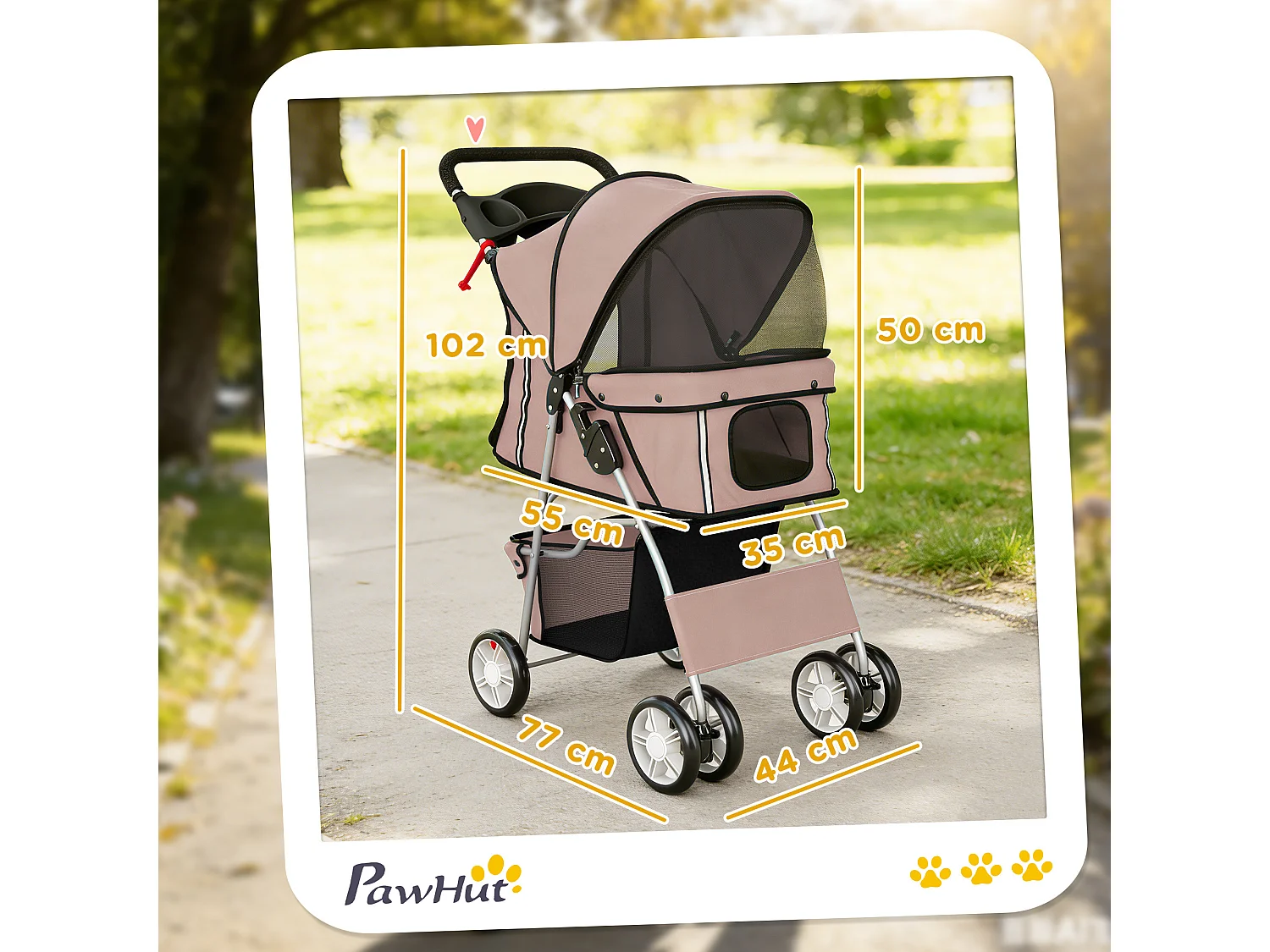 Passeggino per cani pieghevole con ruote girevoli caffè