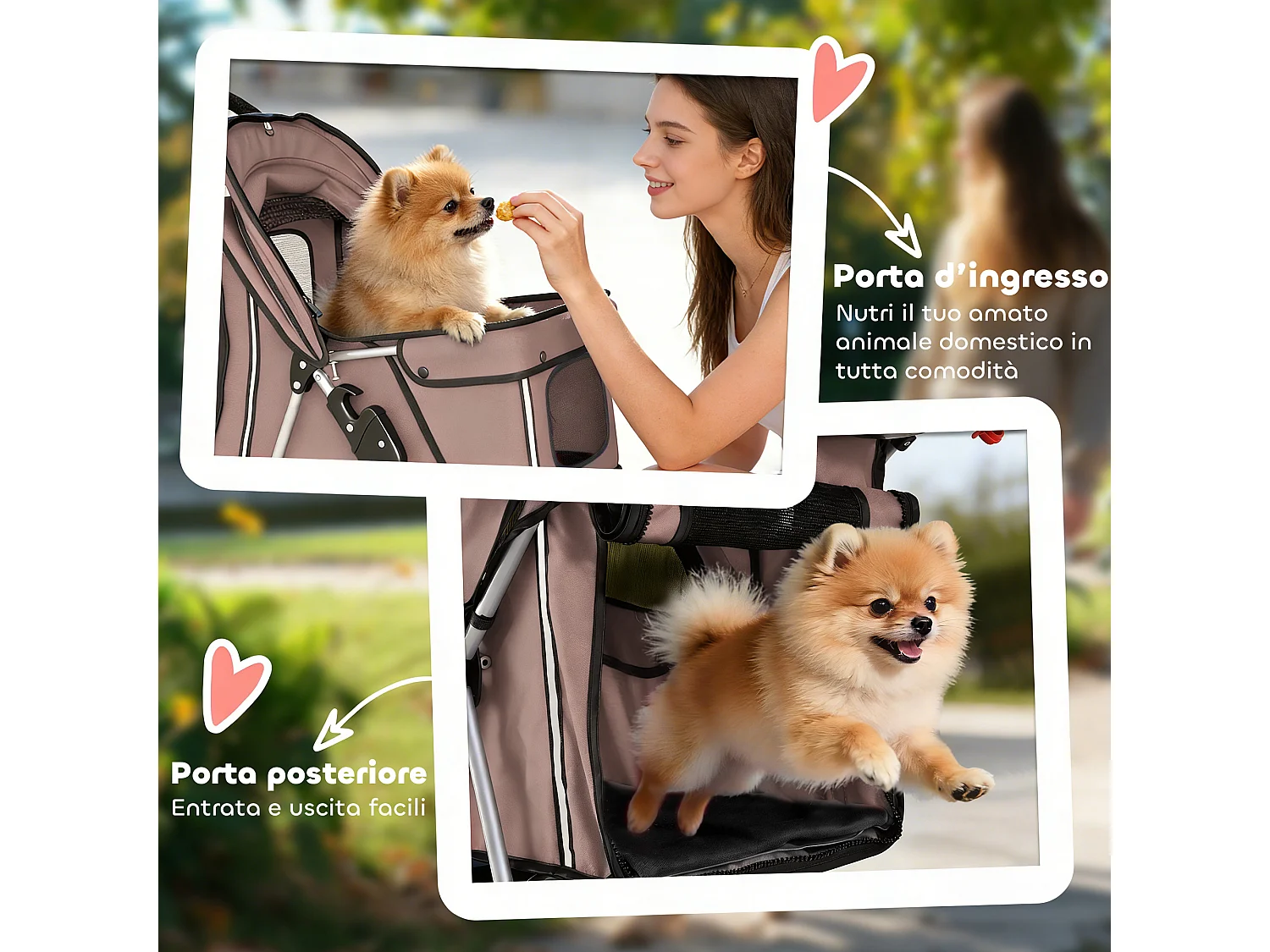 Passeggino per cani pieghevole con ruote girevoli caffè