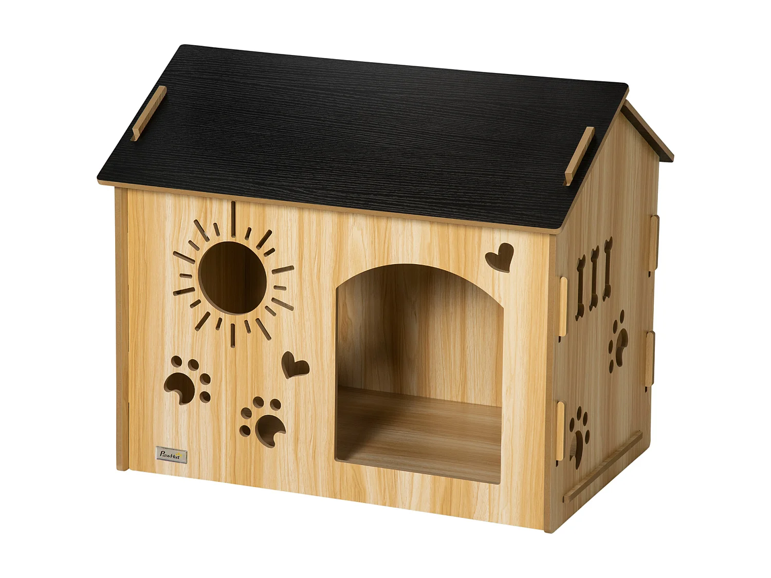 Cuccia per cani da interno a forma di casetta in legno rovere