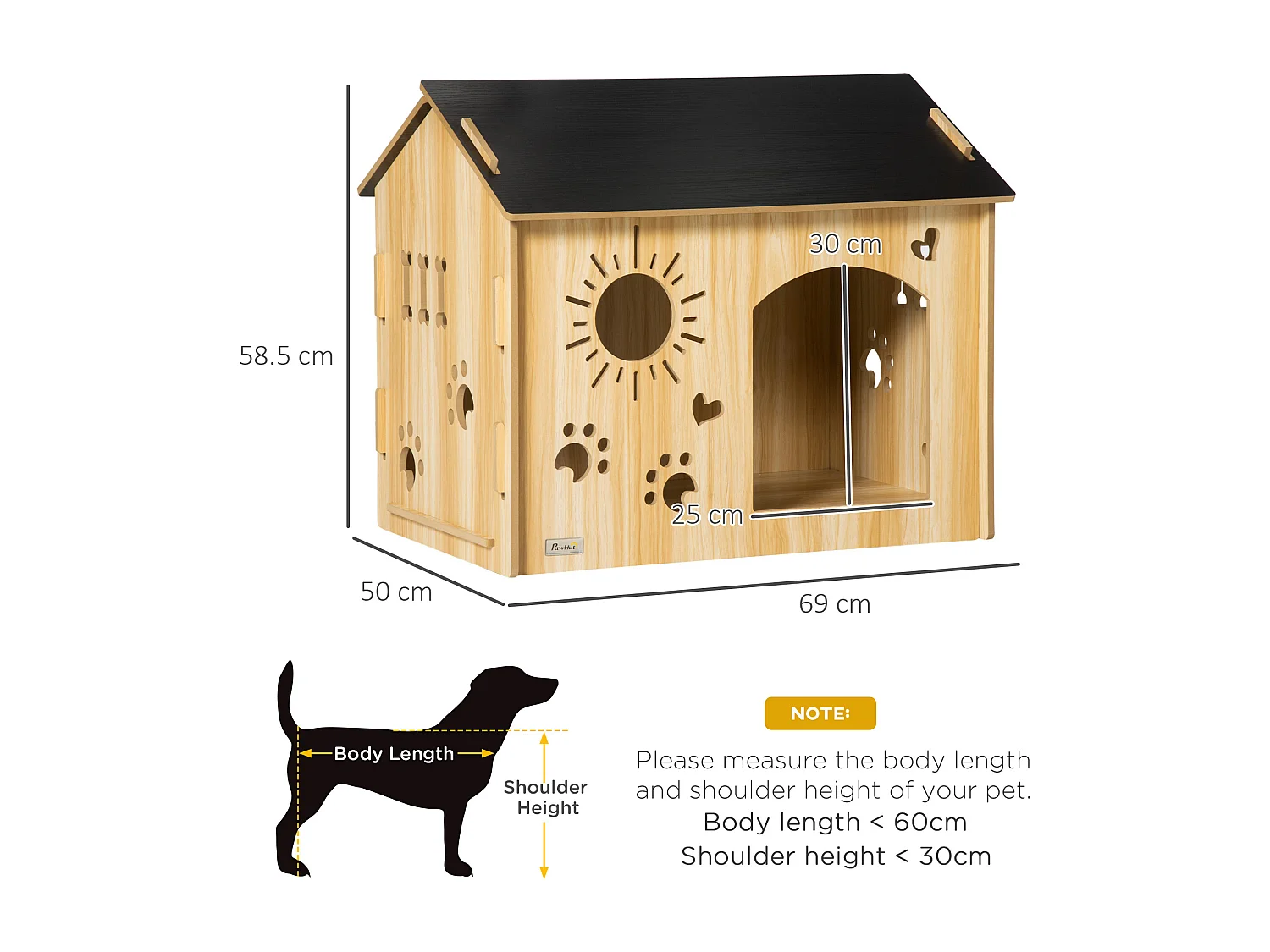 Cuccia per cani da interno a forma di casetta in legno rovere