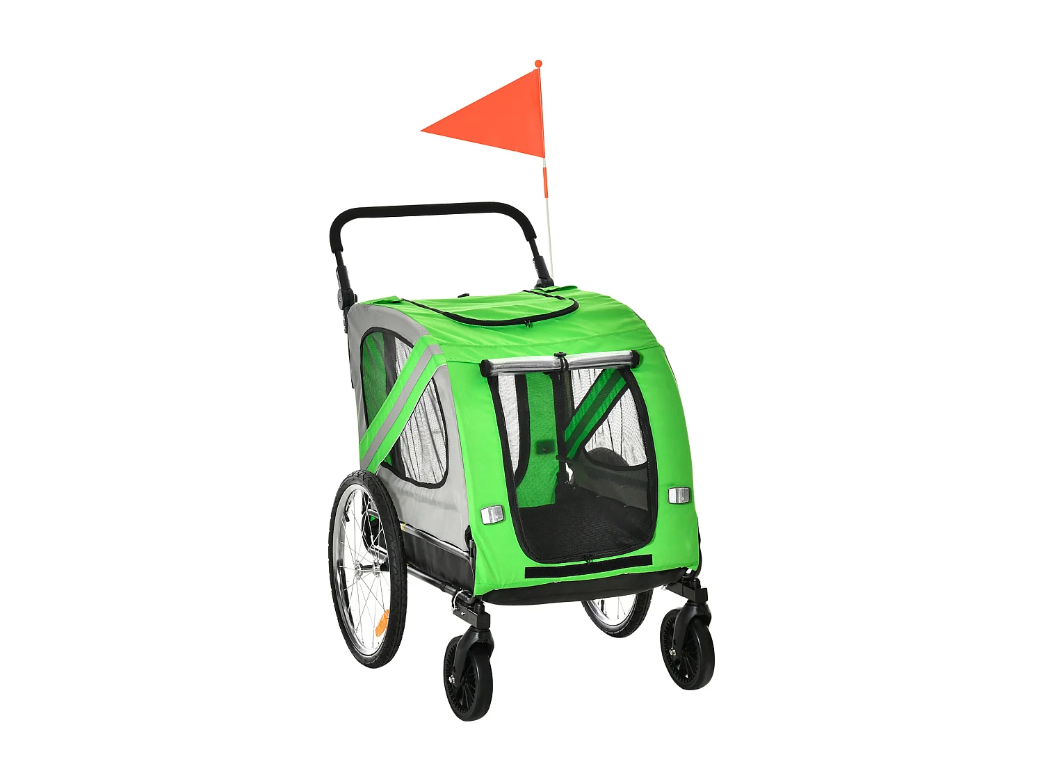 Rimorchio bici e passeggino per cani 2 in 1 in tessuto oxford verde