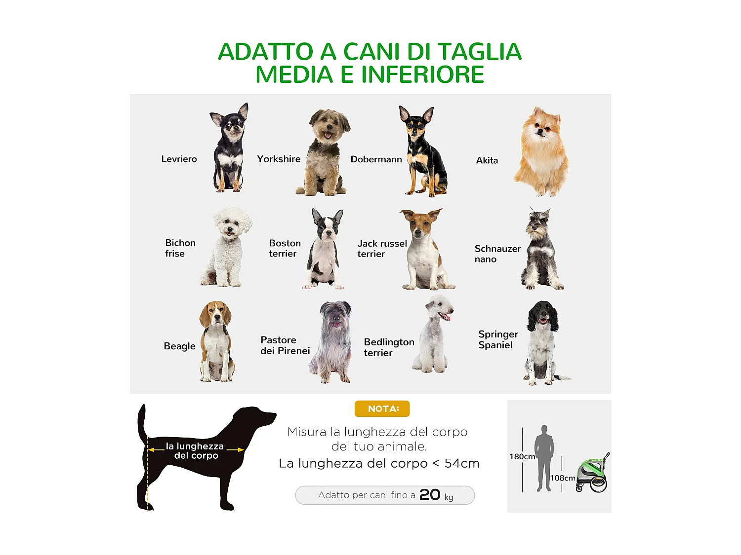 Rimorchio bici e passeggino per cani 2 in 1 in tessuto oxford verde