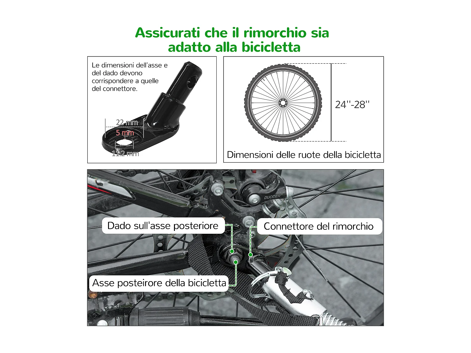 Rimorchio bici e passeggino per cani 2 in 1 in tessuto oxford verde