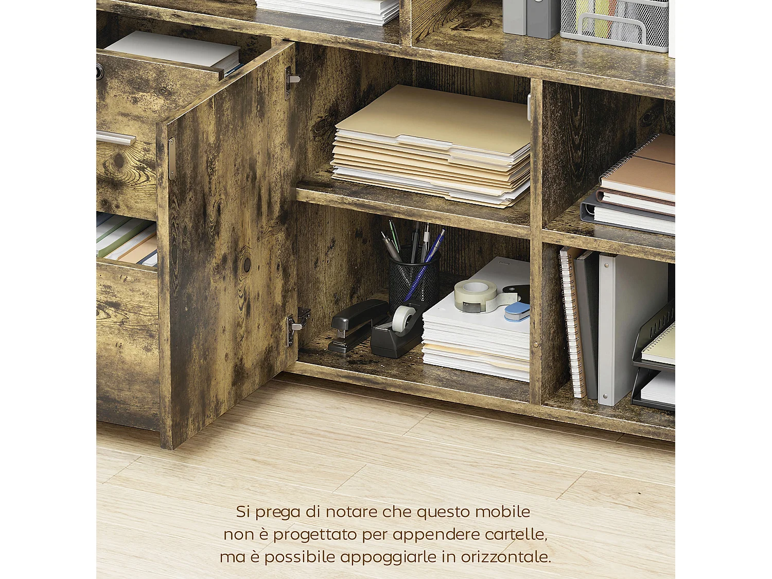 Mobile per stampante con 2 cassetti, 3 ripiani e 2 armadietti marrone