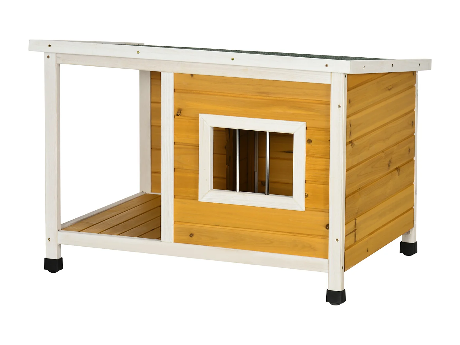 Cuccia per cani da esterno in legno con veranda e tetto inclinabile