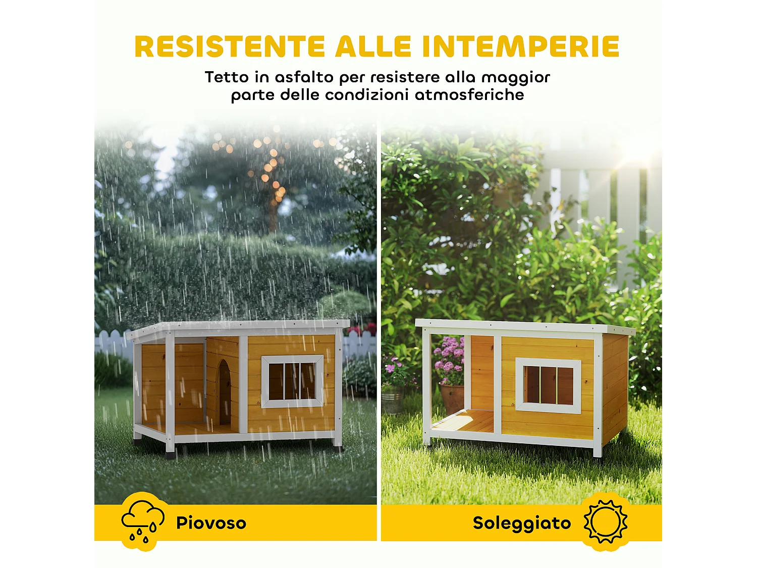 Cuccia per cani da esterno in legno con veranda e tetto inclinabile