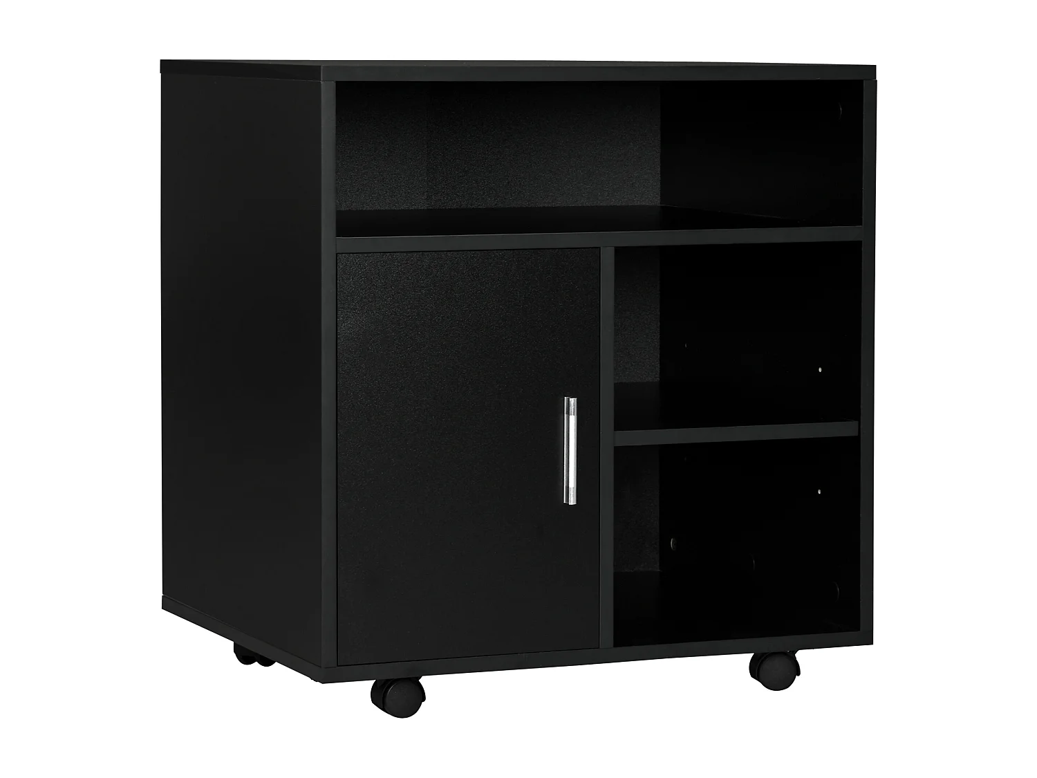 Mobile porta stampante con ruote e armadietto in legno nero