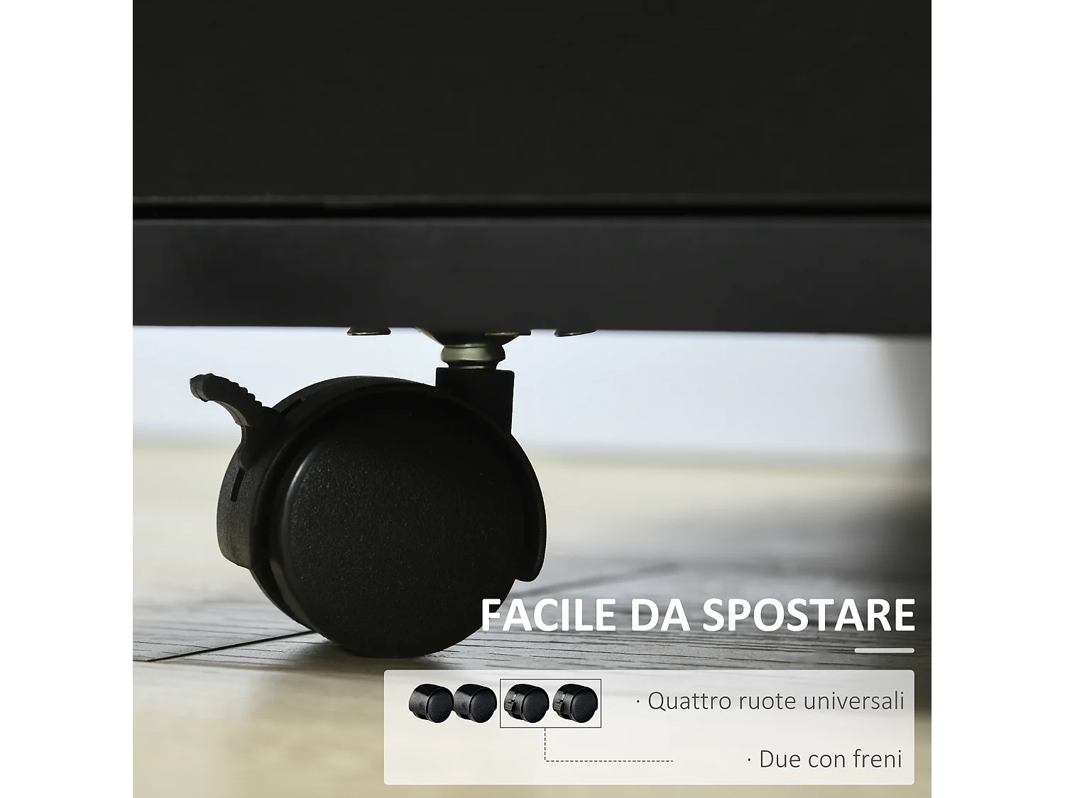 Mobile porta stampante con ruote e armadietto in legno nero