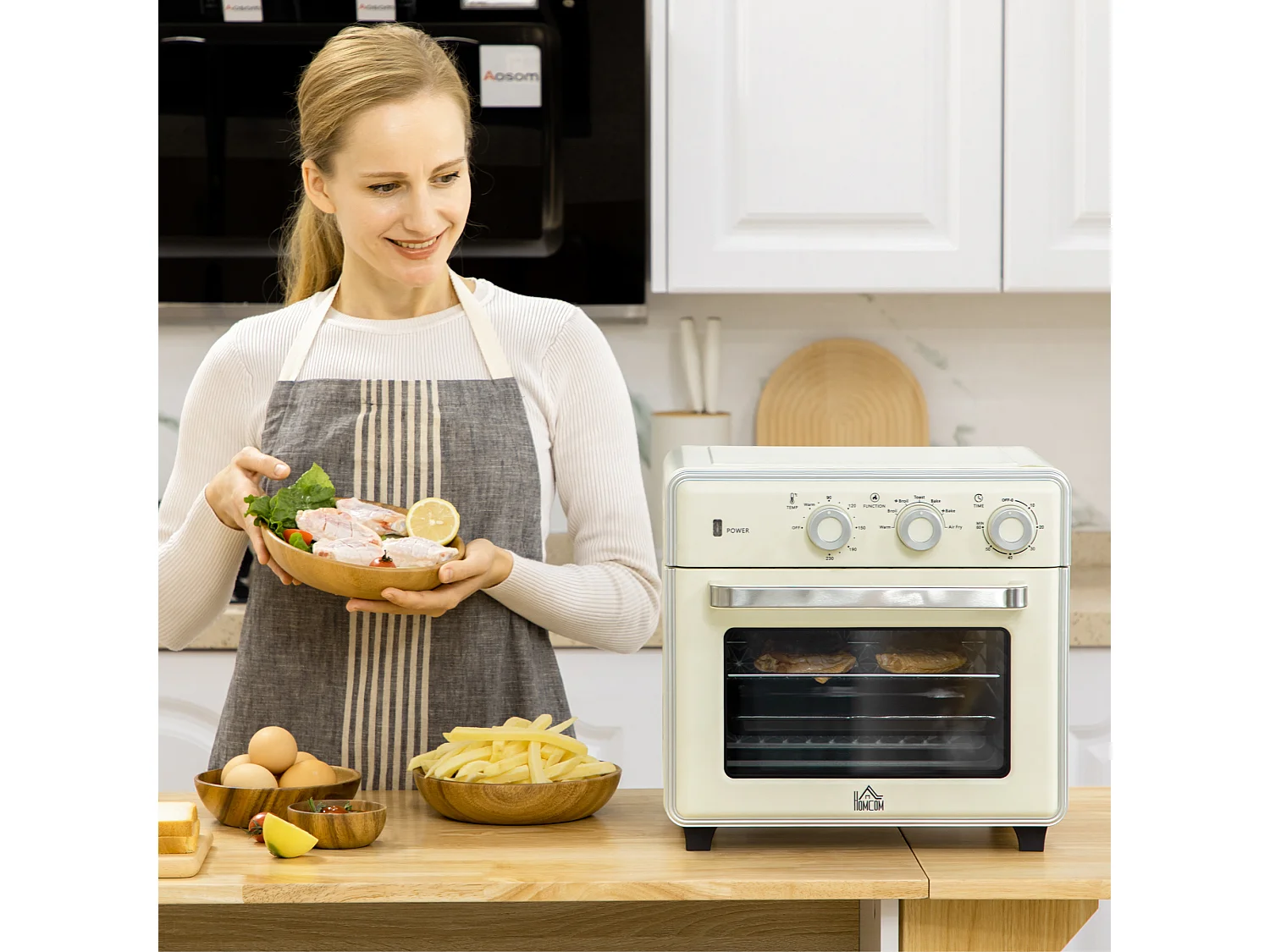 Mini Forno Elettrico 20L Ventilato 1400W con Aria Calda e Accessori Crema