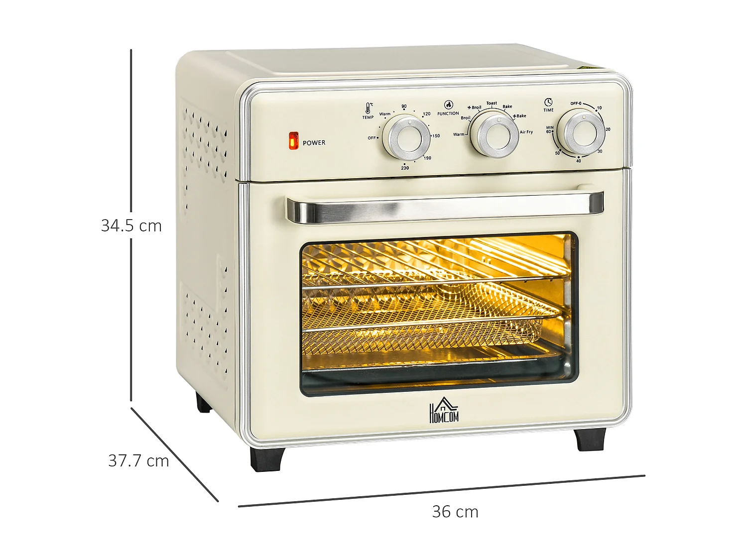 Mini Forno Elettrico 20L Ventilato 1400W con Aria Calda e Accessori Crema