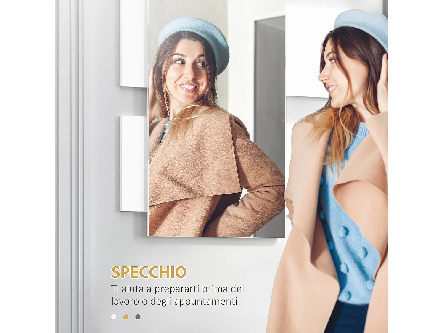 Set mobili da ingresso a parete con specchio 40x70cm e cassetto